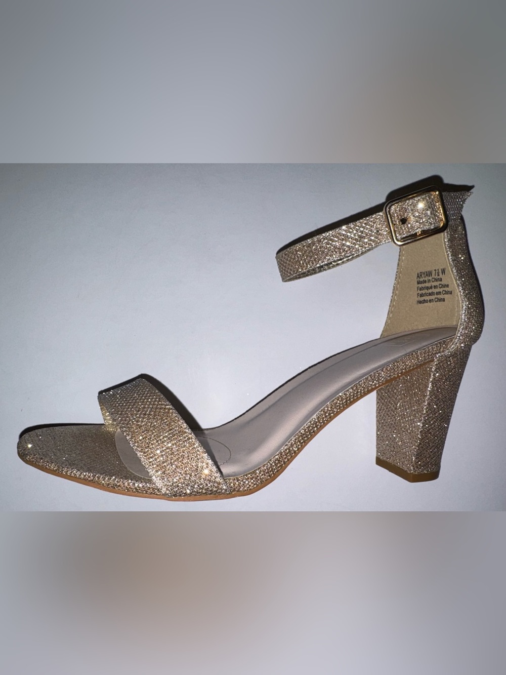 David's Bridal Gold Glitter Ankle-Strap Block Heel Sandals - Picture 6 of 13